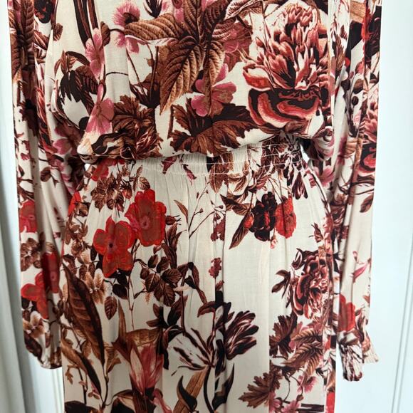 Gorgeous Cream and Maroon Floral Long Sleeve Dress - xs - Picture 4 of 5